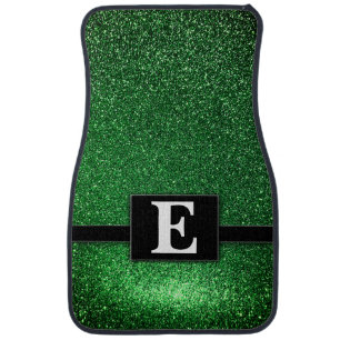 Emerald Green Glitter Modern Monogrammed Classic Car Floor Mat