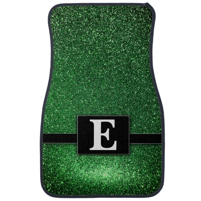 Emerald Green Glitter Modern Monogrammed Classic Car Floor Mat (Front)