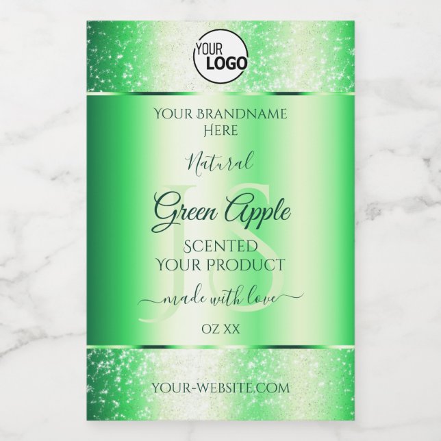 Emerald Green Glitter Product Labels Monogram Logo (Single Label)