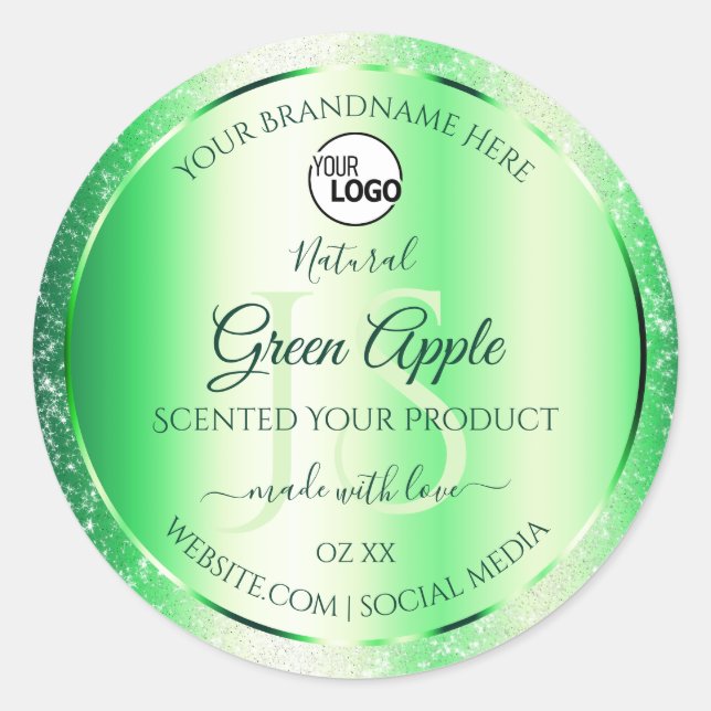 Emerald Green Glitter Product Labels Monogram Logo (Front)