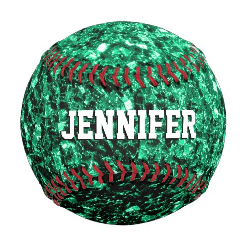 Emerald green glitter sparkles Your name Team Baseball