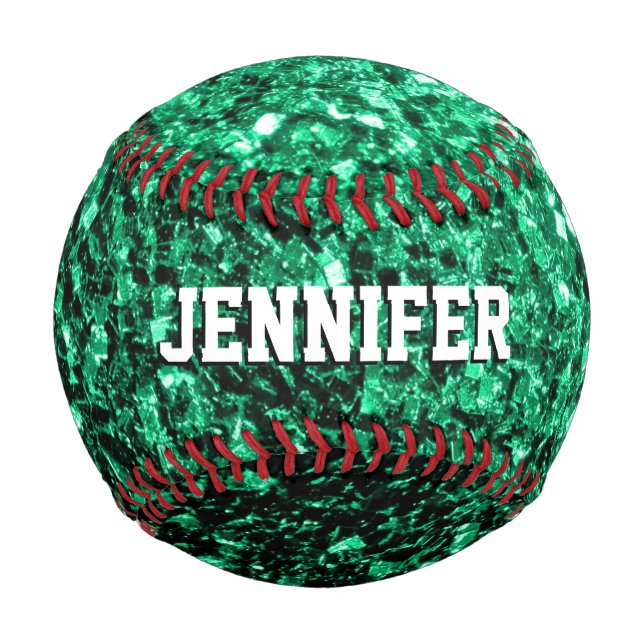 Emerald green glitter sparkles Your name Team Baseball (Back)
