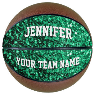 Emerald green glitter sparkles Your name Team Basketball