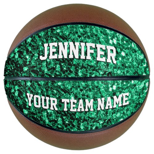 Emerald green glitter sparkles Your name Team Basketball
