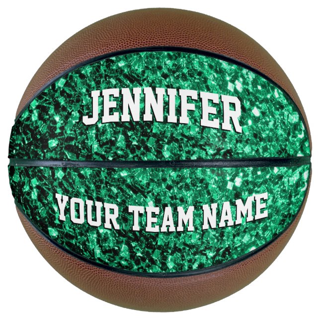 Emerald green glitter sparkles Your name Team Basketball (Front)