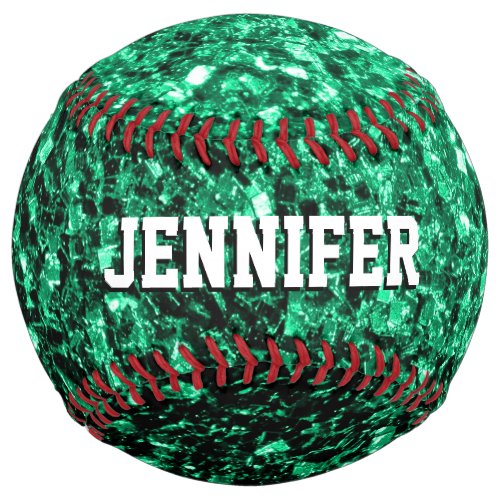 Emerald green glitter sparkles Your name Team Softball