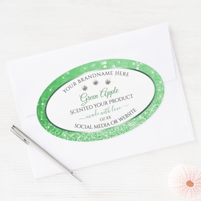 Emerald Green Glitter White Product Labels Jewels (Envelope)