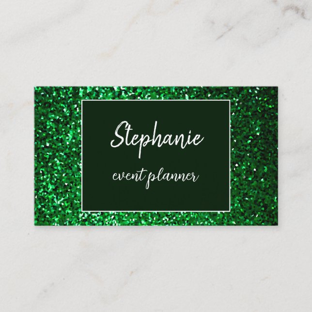 Emerald Green Glitter White Professional Luxury Business Card (Front)