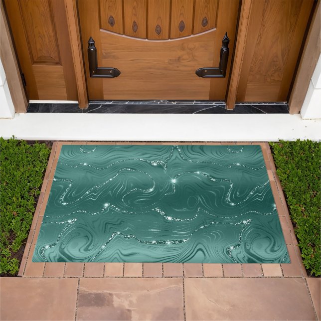 Emerald Green Glitzy Marble Christmas Doormat (Outdoor)