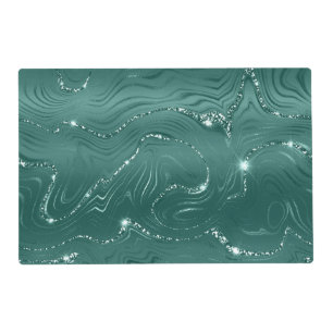Emerald Green Glitzy Marble Christmas Placemat