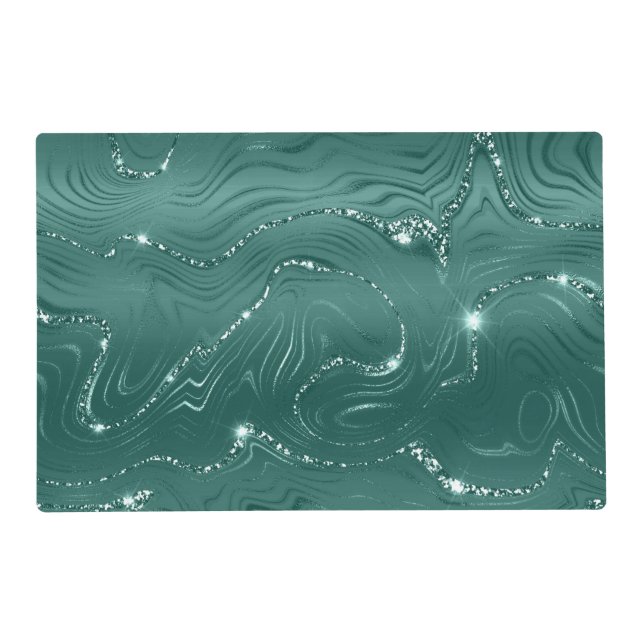 Emerald Green Glitzy Marble Christmas Placemat (Front)