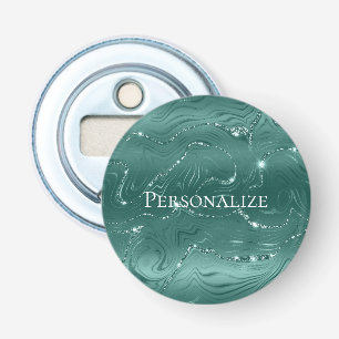 Emerald Green Glitzy Marble Personalized Bottle Opener