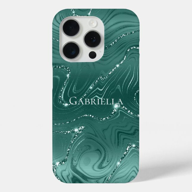 Emerald Green Glitzy Marble Personalized Case-Mate iPhone Case (Back)