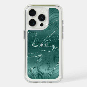 Emerald Green Glitzy Marble Personalized iPhone 15 Pro Case