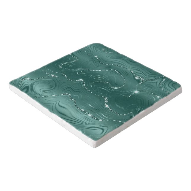 Emerald Green Glitzy Marble Trivet (Corner)