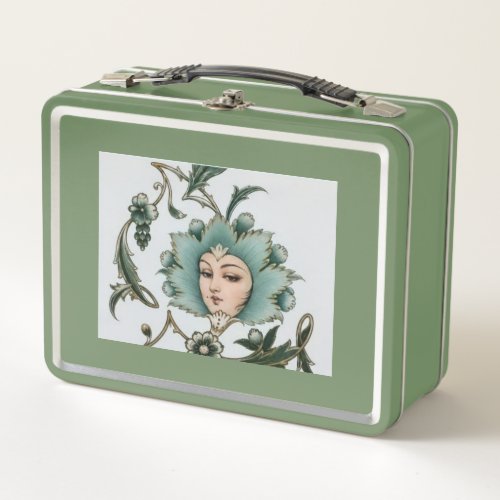 Emerald Green Gol Banoo – Persian Art Travel Suitc Metal Lunch Box