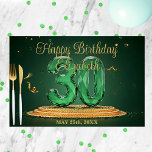 Emerald Green & Gold 30th Birthday Paper Placemat<br><div class="desc">Transform your dining table into a celebration centerpiece with this stunning customizable paper placemat. The design features sparkling confetti and golden streamers, like fireworks frozen in time, promising a festive and luxurious atmosphere. At its heart, the bold and dazzling emerald gemstone "30" perches on a golden pedestal—a proud tribute to...</div>