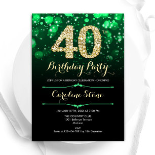 Emerald Green Gold 40th Birthday Invitation