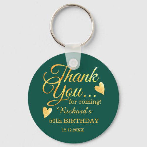 Emerald Green Gold 50 Birthday Thank You Favor    Keychain