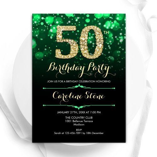 Emerald Green Gold 50th Birthday Invitation