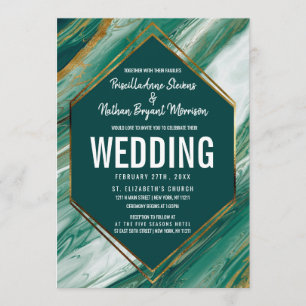 Emerald Green Gold Abstract Agate Marble Wedding Invitation