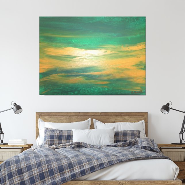 Emerald Green Gold Abstract Art Contemporary  Canvas Print (Insitu(Bedroom))