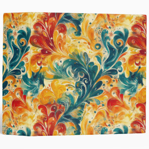 Emerald Green & Gold Abstract Paisley Leaves (3) 3 Ring Binder