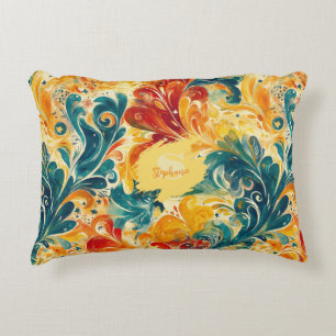 Emerald Green & Gold Abstract Paisley Leaves (3) Accent Pillow