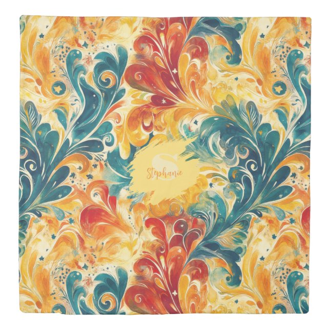 Emerald Green & Gold Abstract Paisley Leaves (3) Duvet Cover (Front)