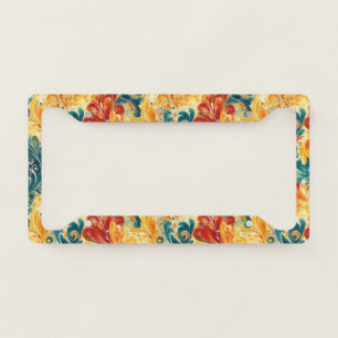 Emerald Green & Gold Abstract Paisley Leaves (3) License Plate Frame