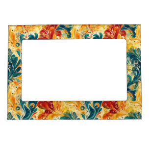 Emerald Green & Gold Abstract Paisley Leaves (3) Magnetic Frame