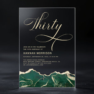 Emerald Green Gold Agate 30th Forty Birthday Acrylic Invitations