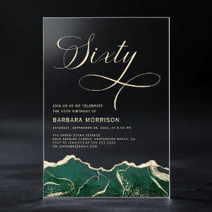Emerald Green Gold Agate 60th Sixty Birthday Party Acrylic Invitations
