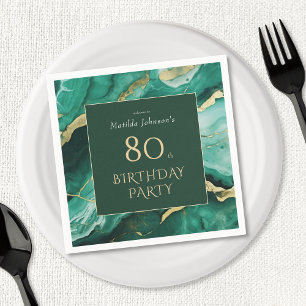 Emerald Green Gold Agate 80th Birthday Party Napkins