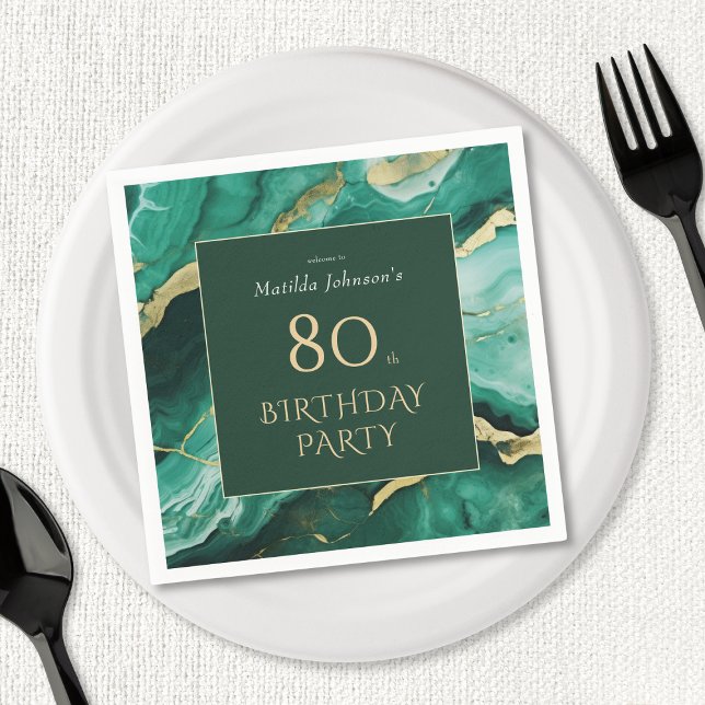 Emerald Green Gold Agate 80th Birthday Party Napkins (Emerald Green Gold Agate 80th Birthday Party Napkins)