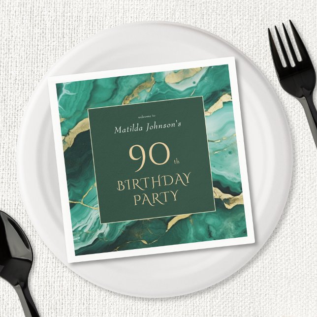 Emerald Green Gold Agate 90th Birthday Party Napkins (Emerald Green Gold Agate 90th Birthday Party Napkins)