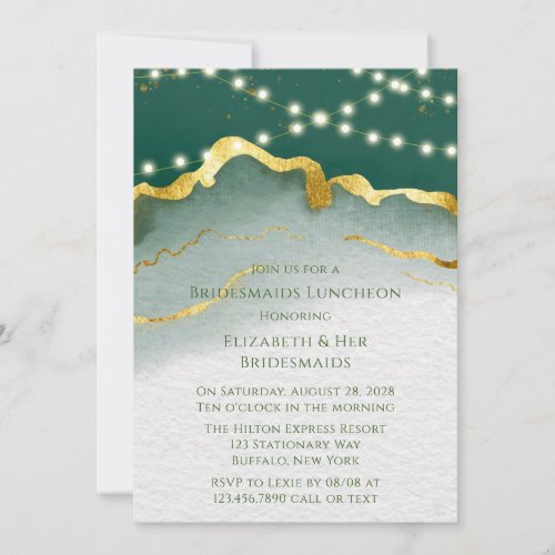 Emerald Green Gold Agate and Bridesmaids Luncheon Invitation