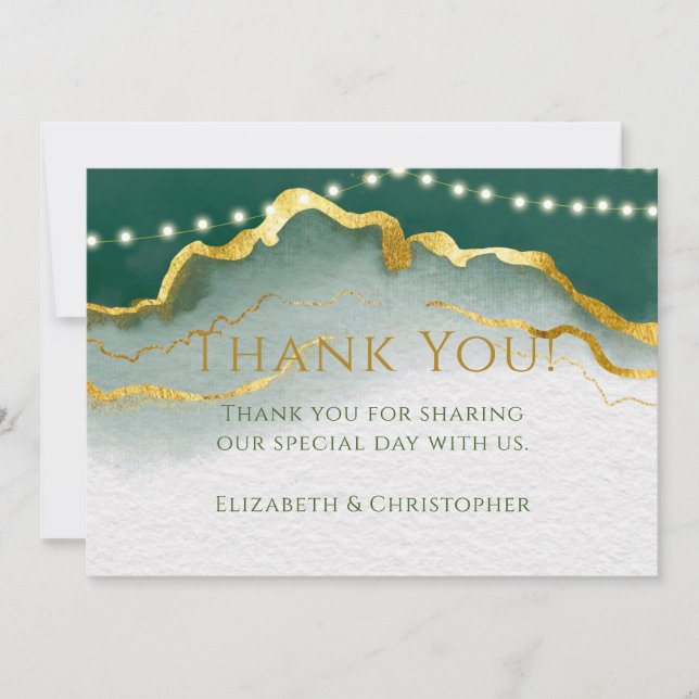 Emerald Green Gold Agate and Light Thank You Cards (Front)