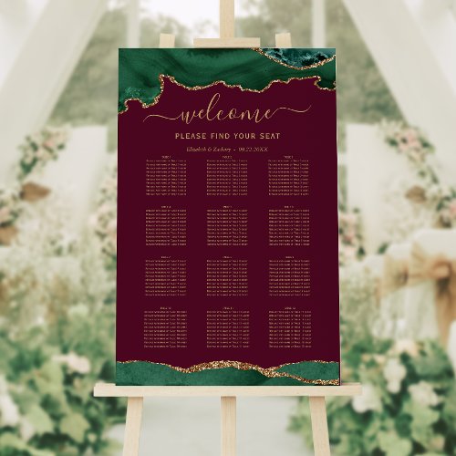 Emerald Green Gold Agate Burgundy Wedding Seating Foam Board