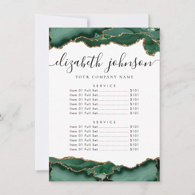 Emerald Green Gold Agate Business Company Price Invitation (Front)