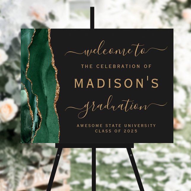 Emerald Green Gold Agate Dark Graduation Welcome Foam Board (Creator Uploaded)