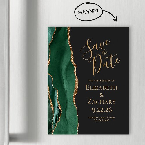 Emerald Green Gold Agate Dark Magnet Save the Date