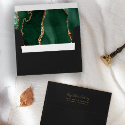 Emerald Green Gold Agate Dark Wedding Envelope