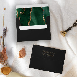 Emerald Green Gold Agate Dark Wedding Envelope