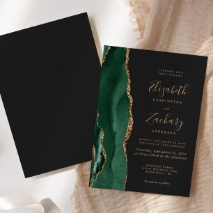 Emerald Green Gold Agate Dark Wedding Invitation