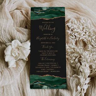 Emerald Green Gold Agate Dark Wedding Program