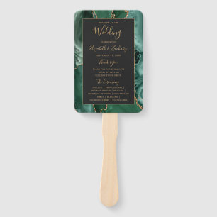Emerald Green Gold Agate Dark Wedding Program Hand Fan