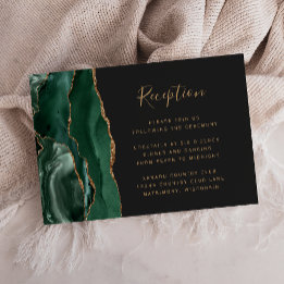 Emerald Green Gold Agate Dark Wedding Reception Enclosure Card