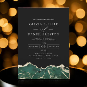 Emerald Green Gold Agate Elegant Modern Wedding Invitation