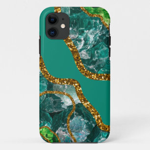 Emerald Green & Gold Agate Geode iPhone 11 Case